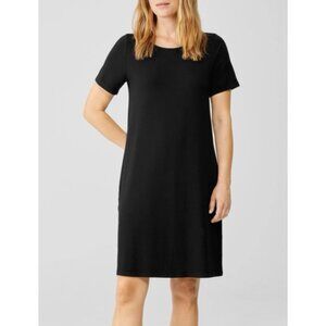 Eileen Fisher Dress Extra Small XS TP Black Crew Neck Short Sleeve Stretch